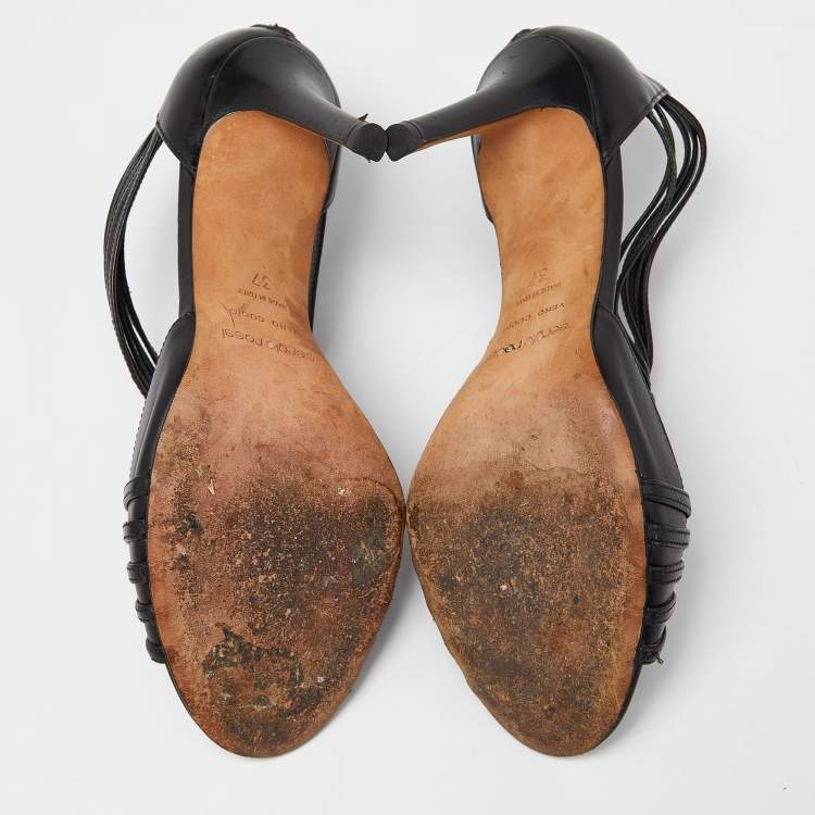 مملوكة مسبقًا Sergio Rossi Black Leather Strappy Sandals Size 37