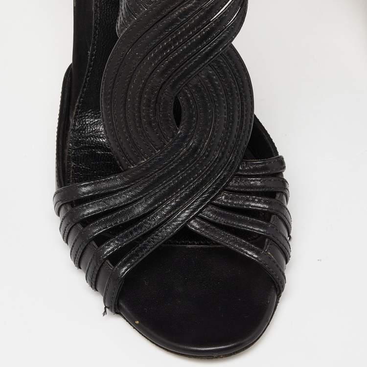 مملوكة مسبقًا Sergio Rossi Black Leather Strappy Sandals Size 37