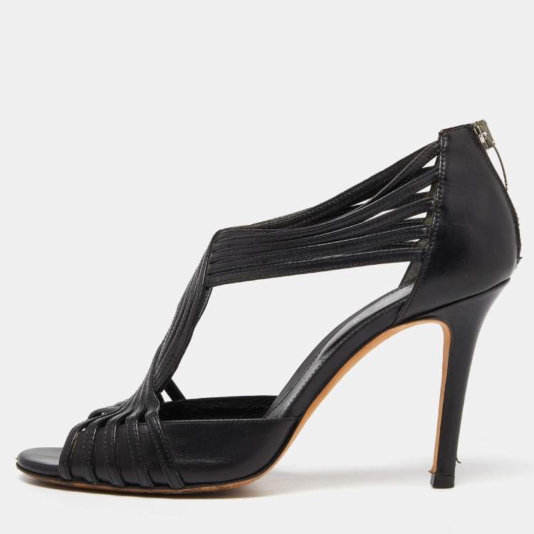 مملوكة مسبقًا Sergio Rossi Black Leather Strappy Sandals Size 37