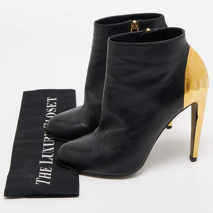 Pre Owned Sergio Rossi Black Leather Ankle Booties Size 40