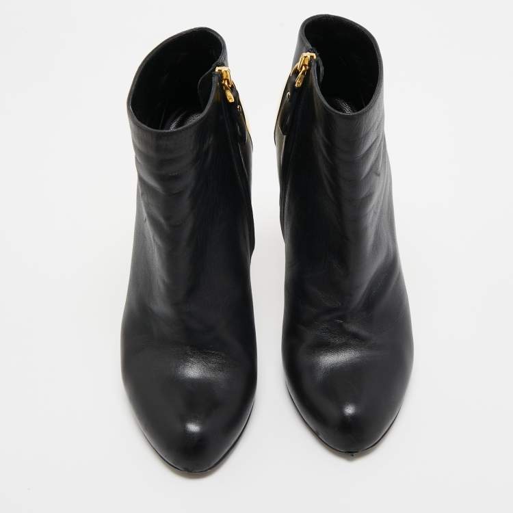 Pre Owned Sergio Rossi Black Leather Ankle Booties Size 40