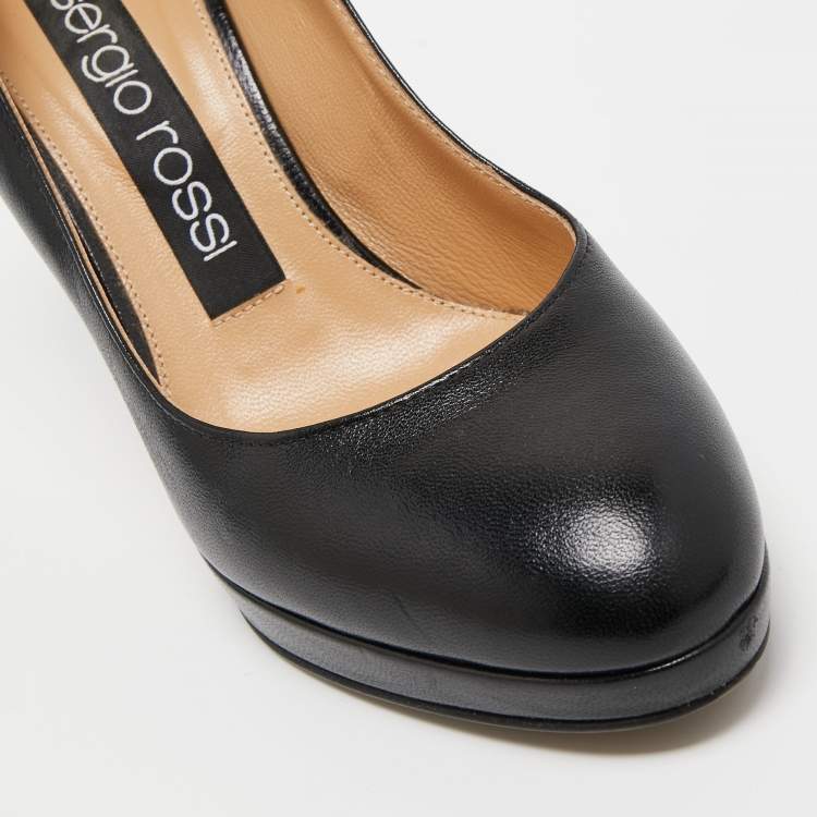 Pre Owned Sergio Rossi Black Leather Platform Pumps Size 36