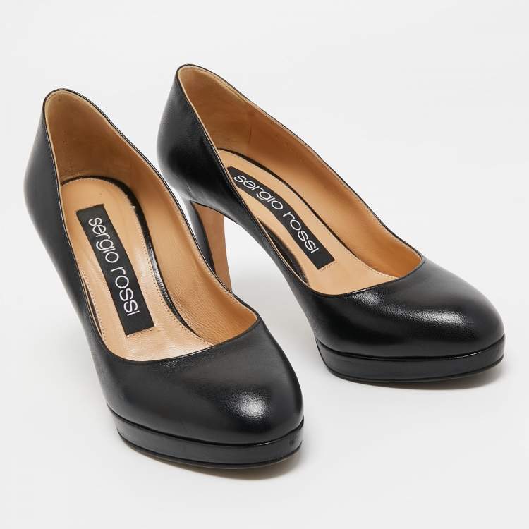 Pre Owned Sergio Rossi Black Leather Platform Pumps Size 36