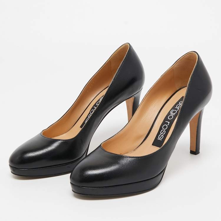 Pre Owned Sergio Rossi Black Leather Platform Pumps Size 36