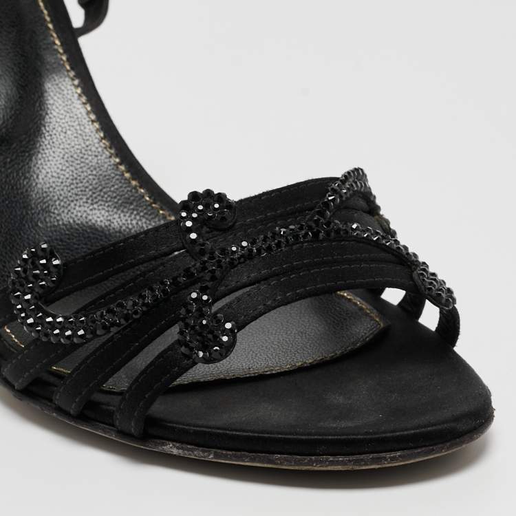 Pre Owned Sergio Rossi Black Satin Embellished Sandals Size 36.5
