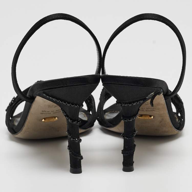 Pre Owned Sergio Rossi Black Satin Embellished Sandals Size 36.5