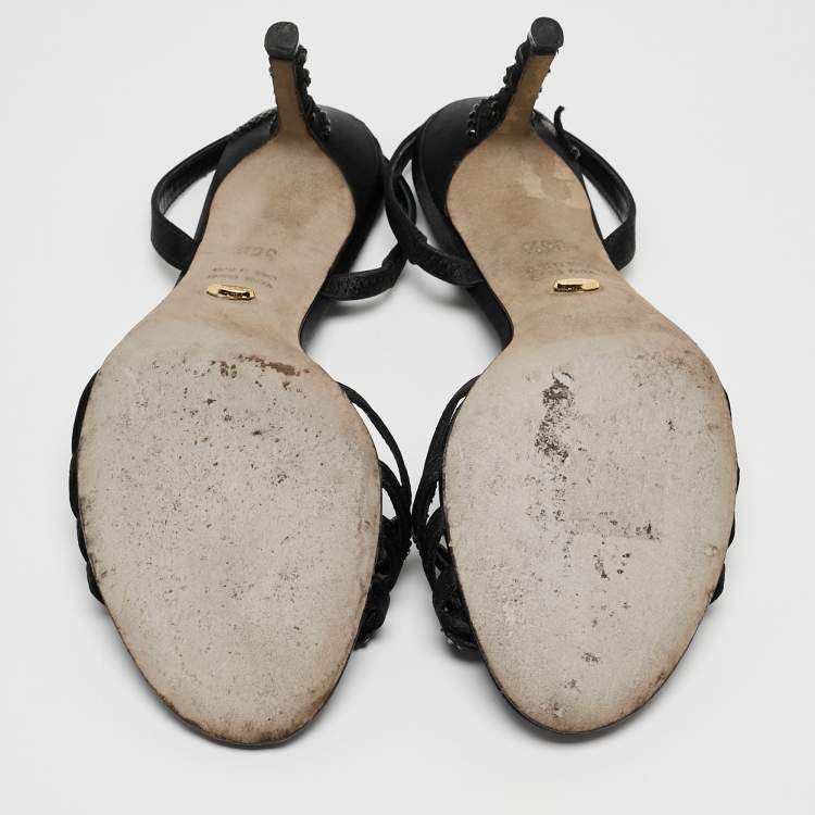 Pre Owned Sergio Rossi Black Satin Embellished Sandals Size 36.5