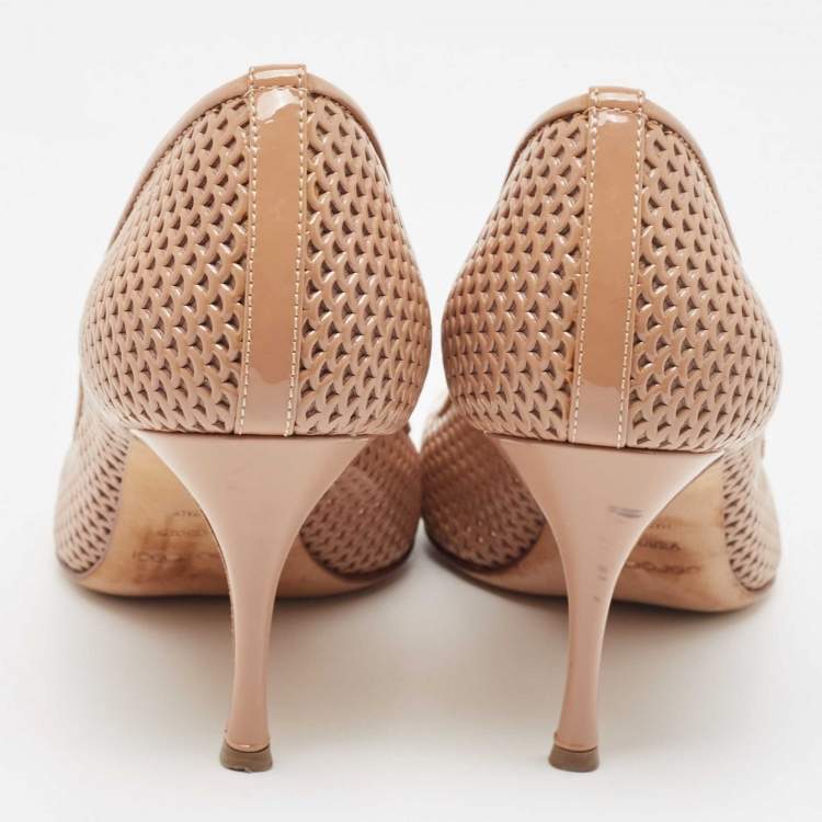 Pre Owned Sergio Rossi Beige Patent Peep Toe Pumps Size 36.5