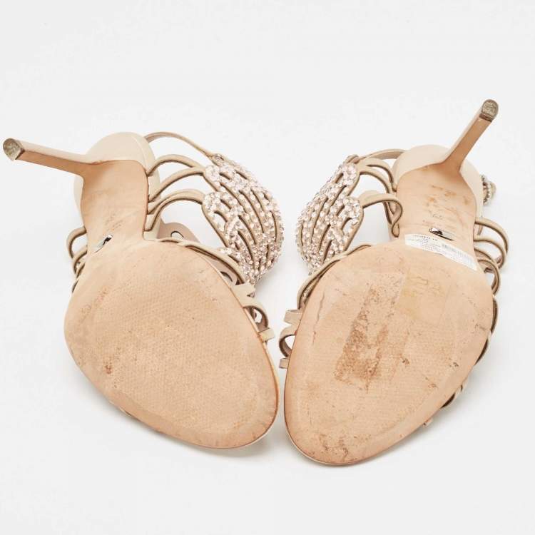 Pre Owned Sergio Rossi Beige Suede Crystal Embellished Slingback Sandals Size 39