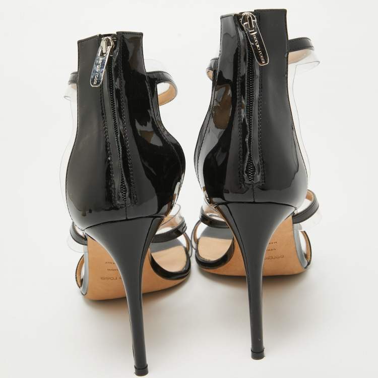 Pre Owned Sergio Rossi  Black Patent And PVC Ankle Strap Sandals Size 40
