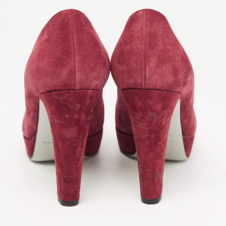 Pre Owned Sergio Rossi Burgundy Suede Platform Pumps Size 38