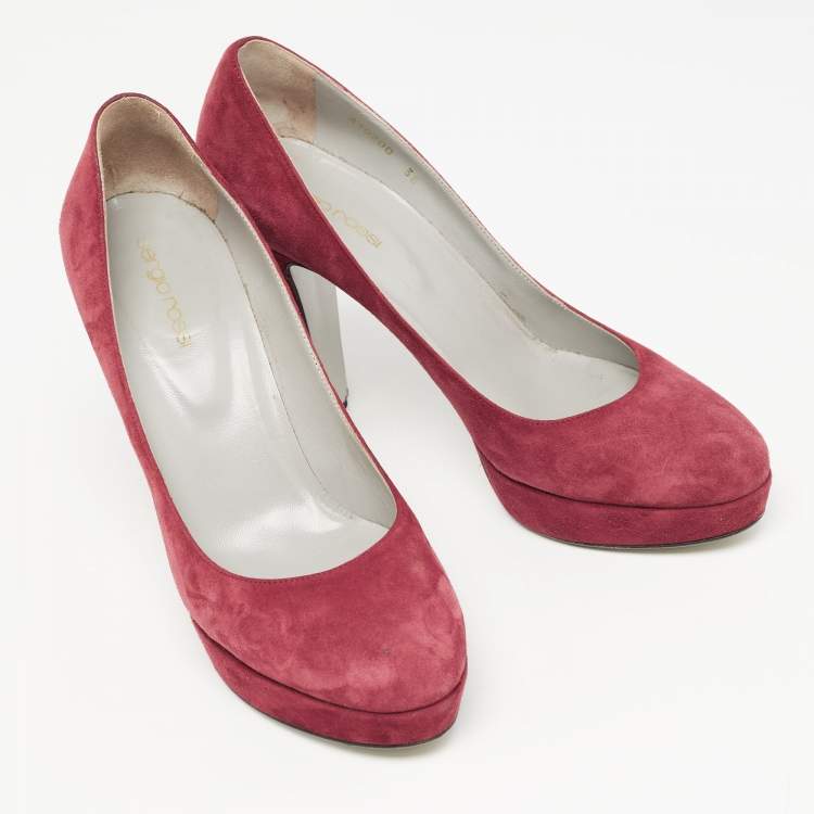 Pre Owned Sergio Rossi Burgundy Suede Platform Pumps Size 38