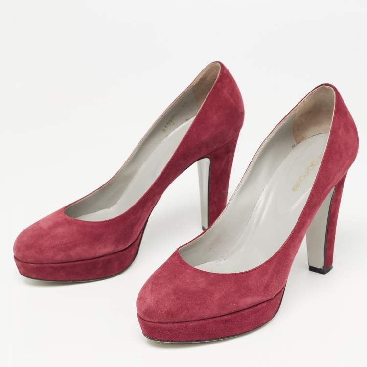 Pre Owned Sergio Rossi Burgundy Suede Platform Pumps Size 38