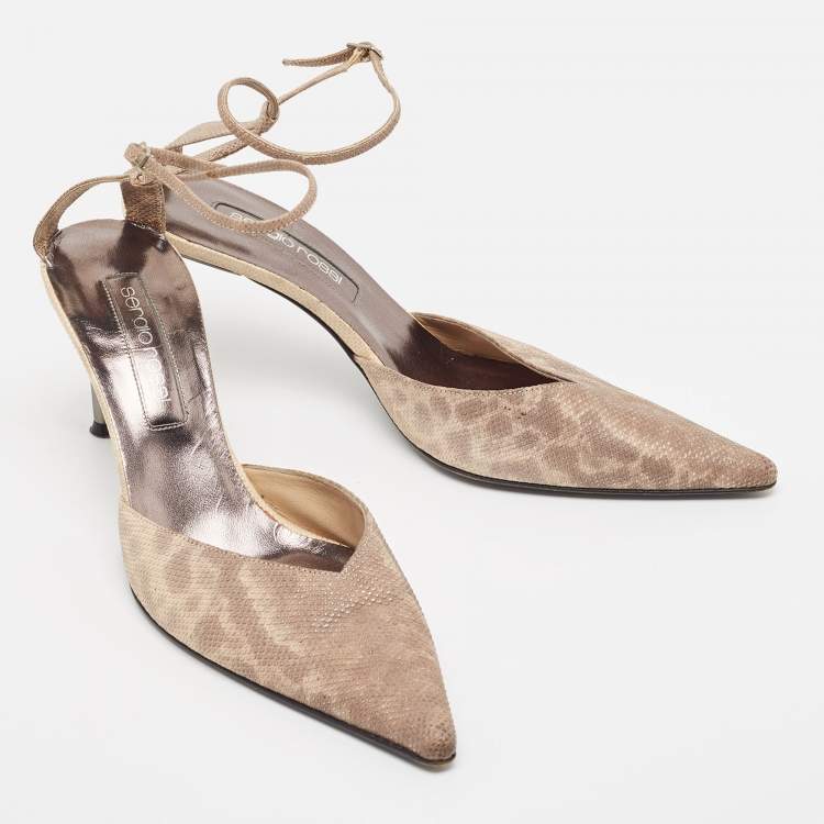 Pre Owned Sergio Rossi Two Tone Textured Leather Ankle Strap Pumps Size 38