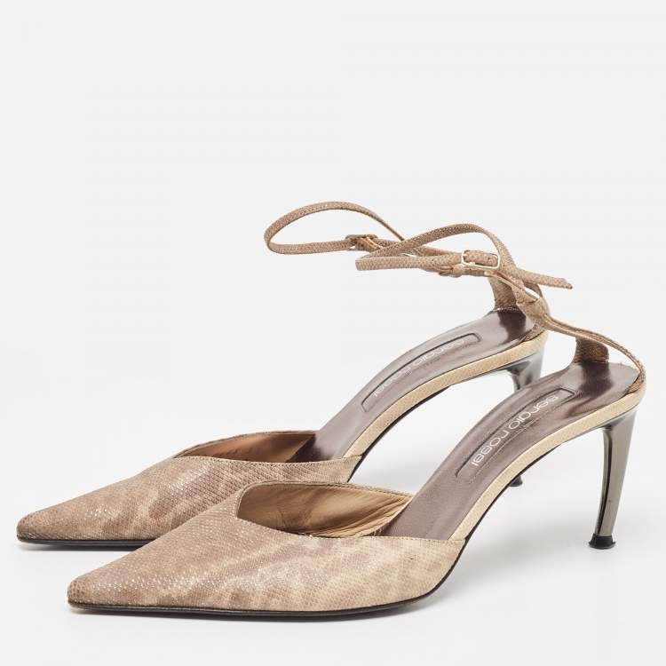 Pre Owned Sergio Rossi Two Tone Textured Leather Ankle Strap Pumps Size 38