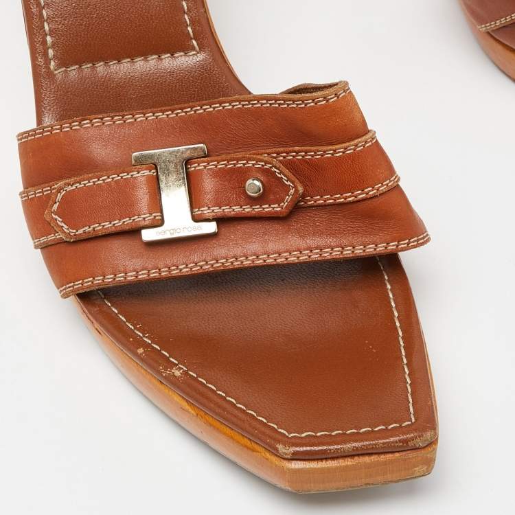 مملوكة مسبقًا Sergio Rossi Brown Open Toe Slide Sandals Size 39