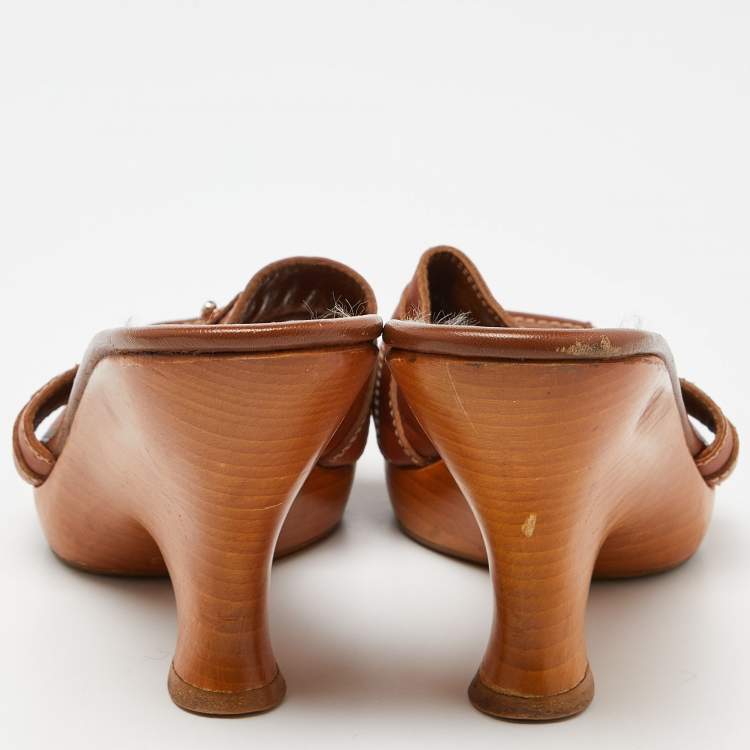 مملوكة مسبقًا Sergio Rossi Brown Open Toe Slide Sandals Size 39
