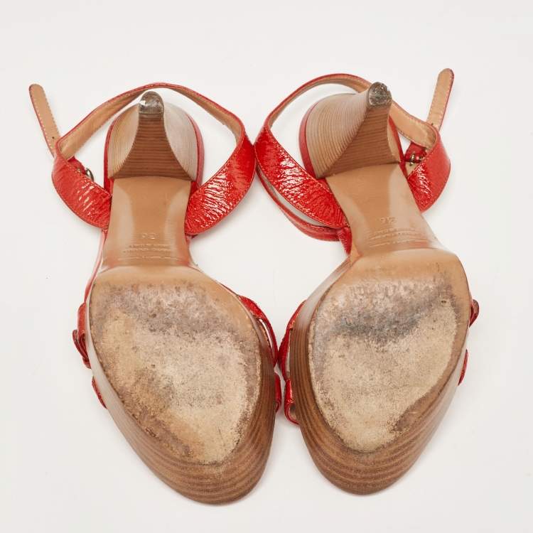 Pre Owned Sergio Rossi Red Patent Leather Slingback Sandals Size 36