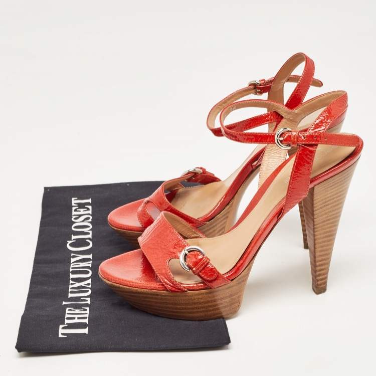 Pre Owned Sergio Rossi Red Patent Leather Slingback Sandals Size 36