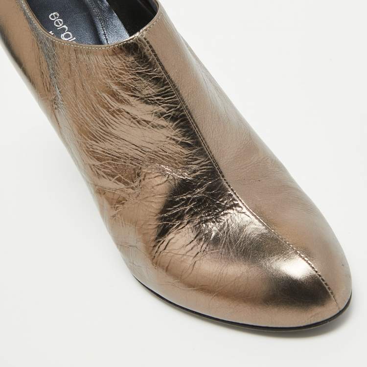 Pre Owned Sergio Rossi Metallic Foil Leather Ankle Booties Size 38.5