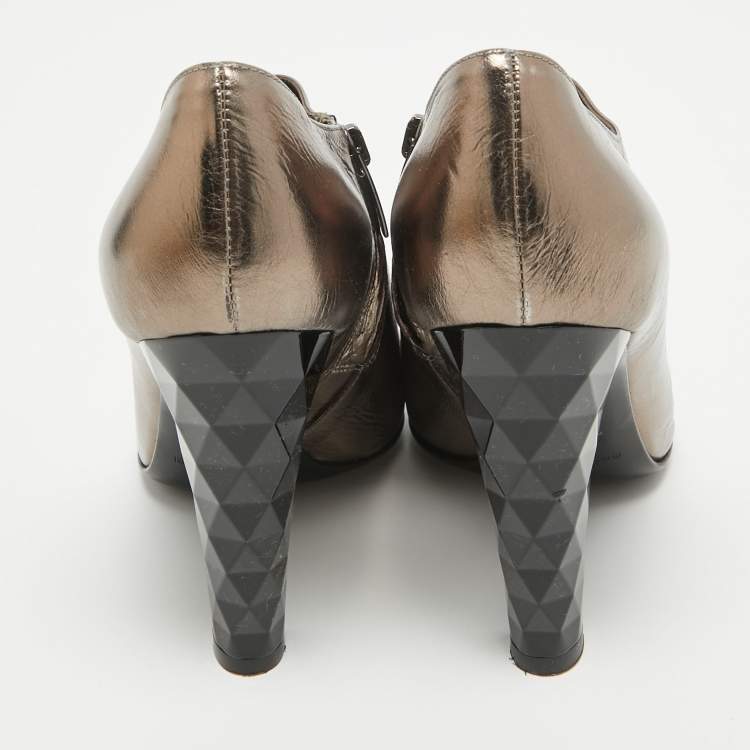 Pre Owned Sergio Rossi Metallic Foil Leather Ankle Booties Size 38.5