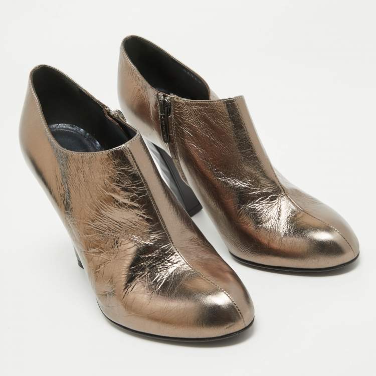Pre Owned Sergio Rossi Metallic Foil Leather Ankle Booties Size 38.5