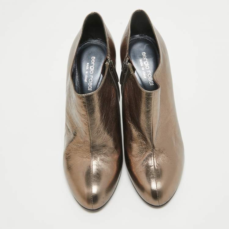Pre Owned Sergio Rossi Metallic Foil Leather Ankle Booties Size 38.5