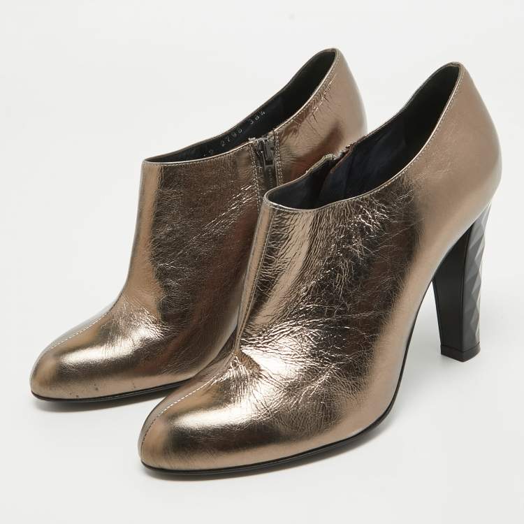 Pre Owned Sergio Rossi Metallic Foil Leather Ankle Booties Size 38.5