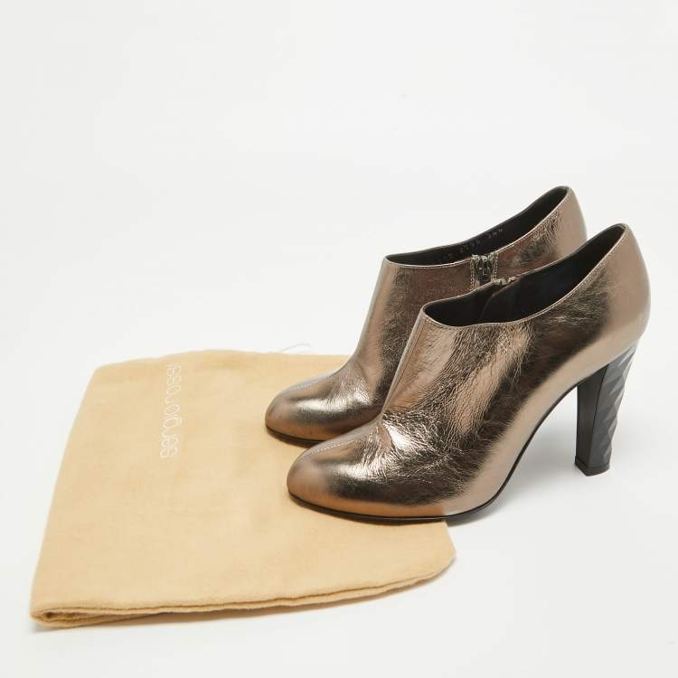 Pre Owned Sergio Rossi Metallic Foil Leather Ankle Booties Size 38.5