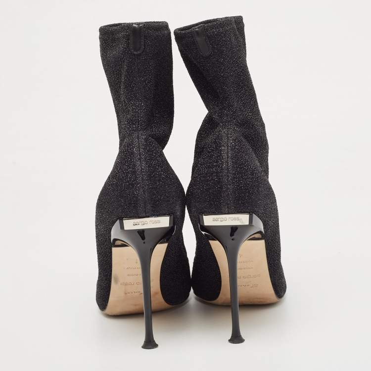 Pre Owned Sergio Rossi Black Lurex Fabric Pointed Toe Ankle Booties Size 41