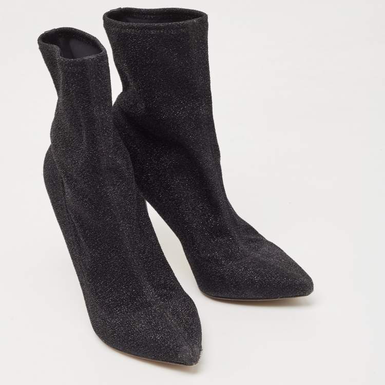 Pre Owned Sergio Rossi Black Lurex Fabric Pointed Toe Ankle Booties Size 41
