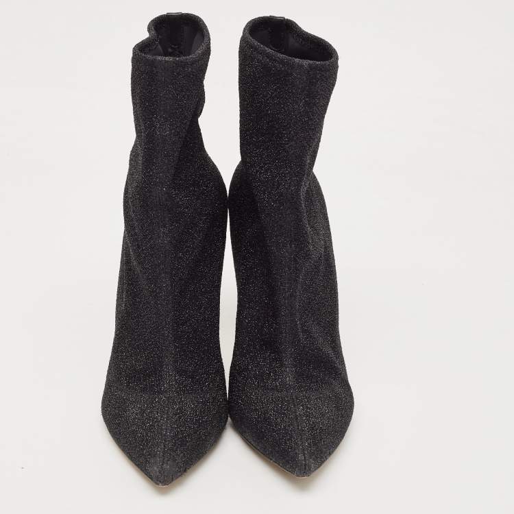 Pre Owned Sergio Rossi Black Lurex Fabric Pointed Toe Ankle Booties Size 41