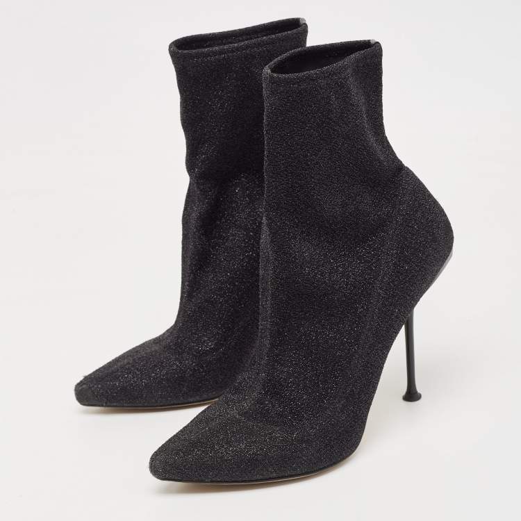 Pre Owned Sergio Rossi Black Lurex Fabric Pointed Toe Ankle Booties Size 41