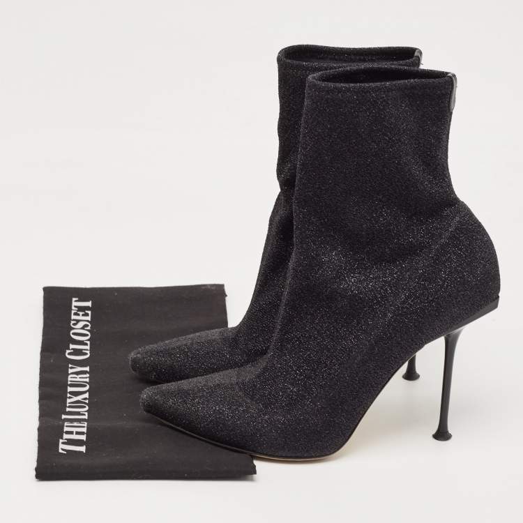 Pre Owned Sergio Rossi Black Lurex Fabric Pointed Toe Ankle Booties Size 41