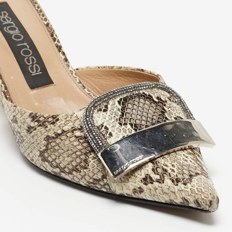 مملوكة مسبقًا Sergio Rossi Beige Water Snakeskin Slingback Pumps Size 39.5