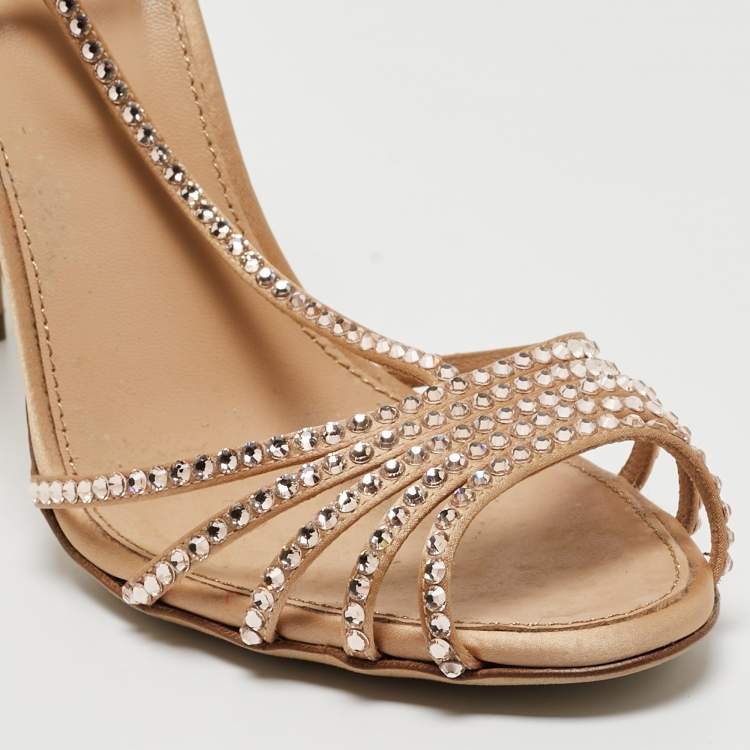 مملوكة مسبقًا Sergio Rossi Metallic Crystal Embellished Satin T-Bar Ankle Strap Sandals Size 40