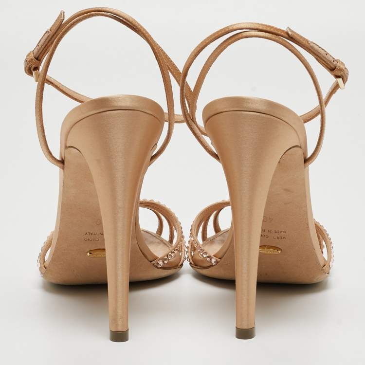 مملوكة مسبقًا Sergio Rossi Metallic Crystal Embellished Satin T-Bar Ankle Strap Sandals Size 40