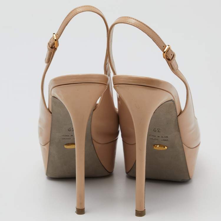 Pre Owned Sergio Rossi Beige Patent Leather Cachet Slingback Pumps Size 39