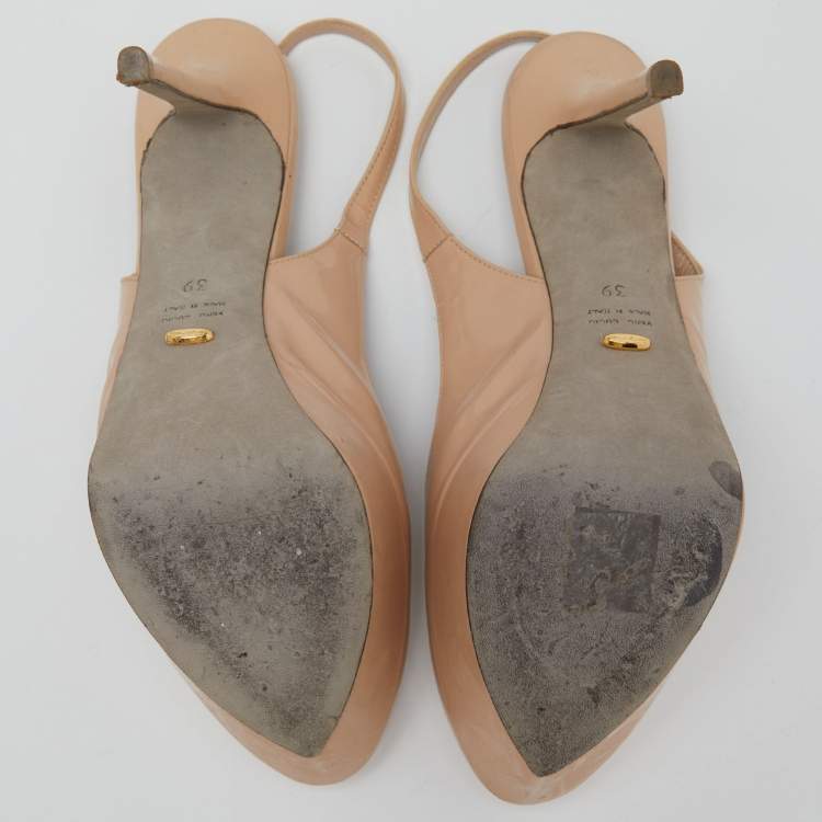 Pre Owned Sergio Rossi Beige Patent Leather Cachet Slingback Pumps Size 39