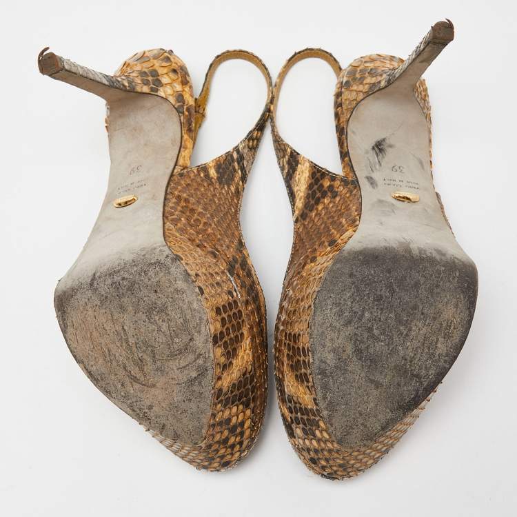 Pre Owned Sergio Rossi Beige Python Cachet Slingback Pumps Size 39