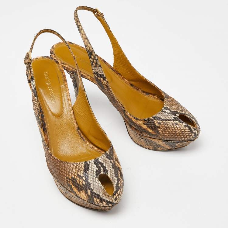 Pre Owned Sergio Rossi Beige Python Cachet Slingback Pumps Size 39