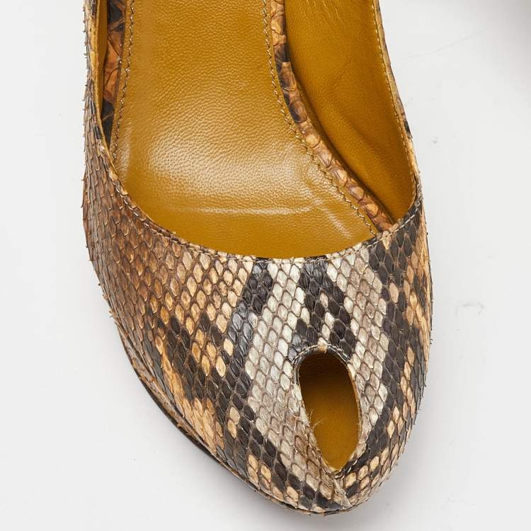 Pre Owned Sergio Rossi Beige Python Cachet Slingback Pumps Size 39
