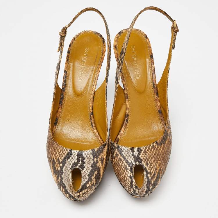 Pre Owned Sergio Rossi Beige Python Cachet Slingback Pumps Size 39
