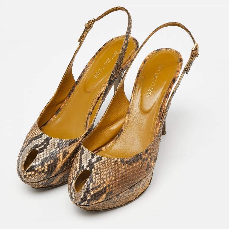 Pre Owned Sergio Rossi Beige Python Cachet Slingback Pumps Size 39