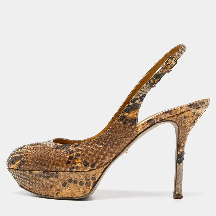 Pre Owned Sergio Rossi Beige Python Cachet Slingback Pumps Size 39