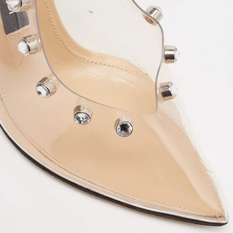 Pre Owned Sergio Rossi Transparent PVC Crystal Embellished Slingback Pumps Size 38