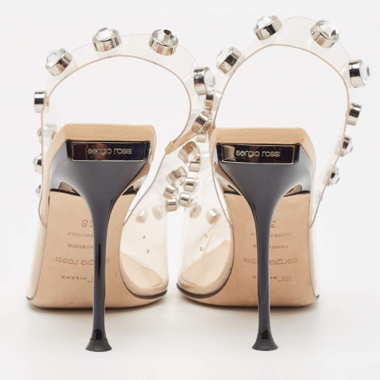 Pre Owned Sergio Rossi Transparent PVC Crystal Embellished Slingback Pumps Size 38