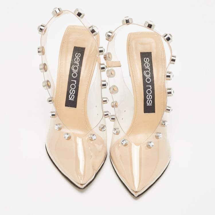 Pre Owned Sergio Rossi Transparent PVC Crystal Embellished Slingback Pumps Size 38
