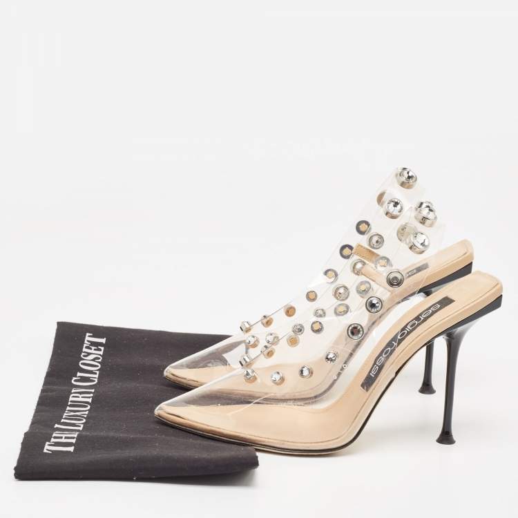 Pre Owned Sergio Rossi Transparent PVC Crystal Embellished Slingback Pumps Size 38