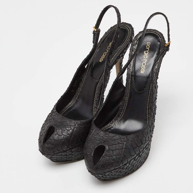 Pre Owned Sergio Rossi Black Python Leather Sandals Size 39